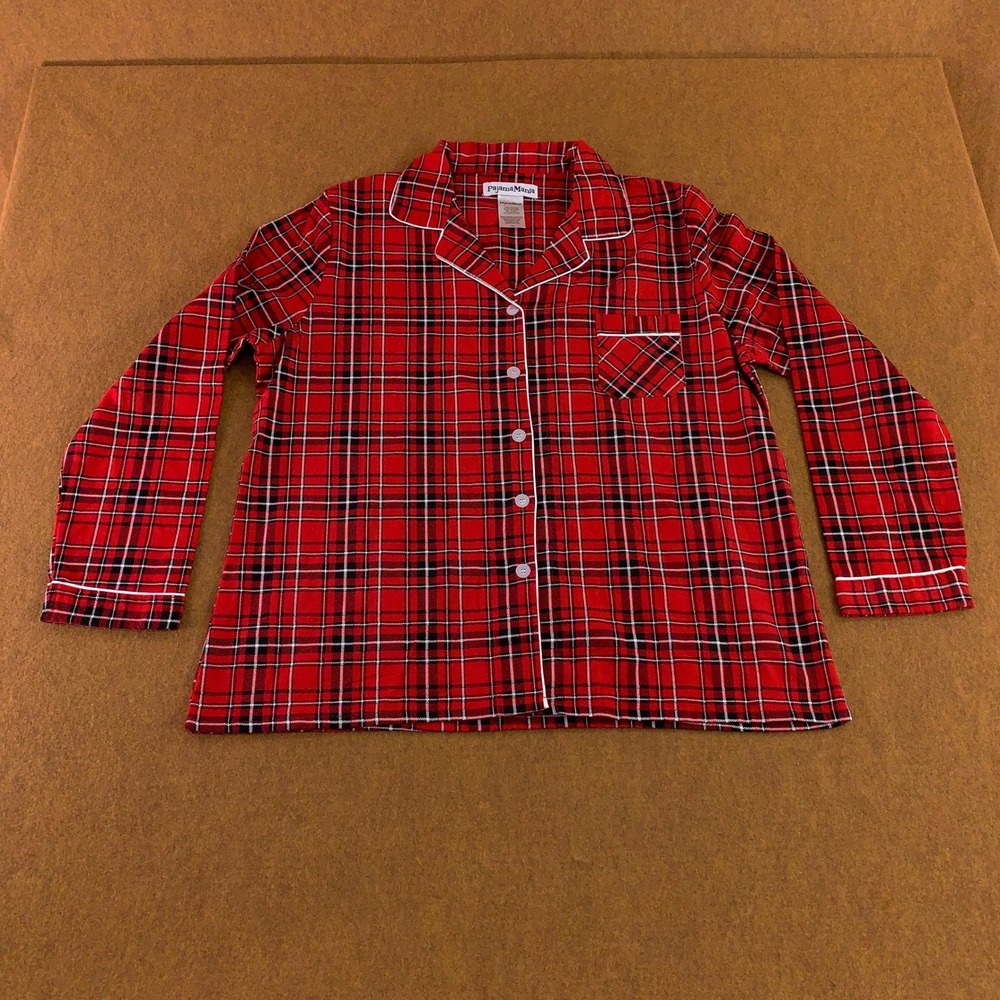 PajamaMania Women Size XL Red Plaid Cotton Button Down Pajama Top New